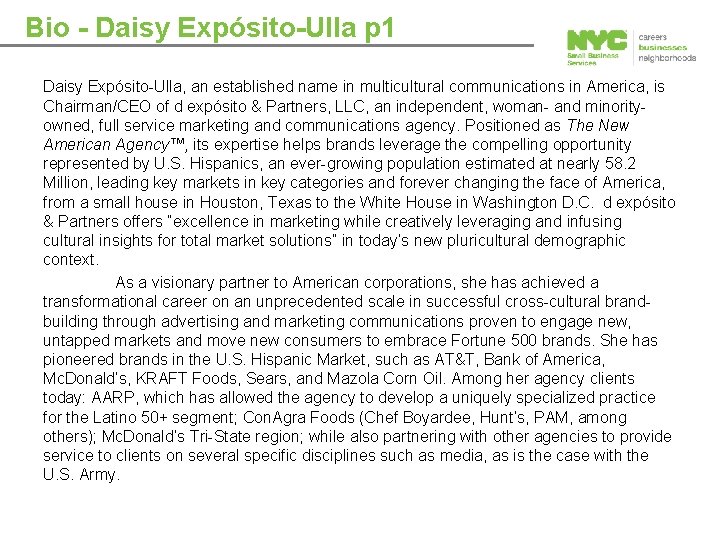 Bio - Daisy Expósito-Ulla p 1 Daisy Expósito Ulla, an established name in multicultural