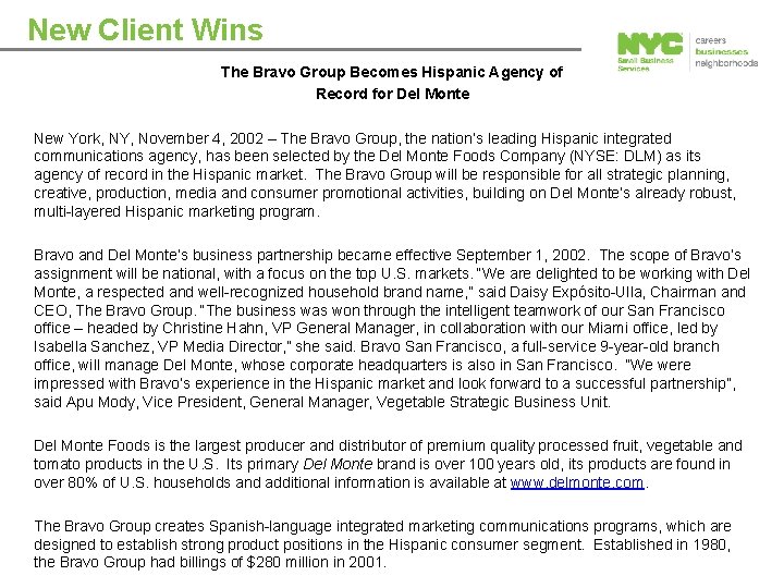 New Client Wins The Bravo Group Becomes Hispanic Agency of Record for Del Monte