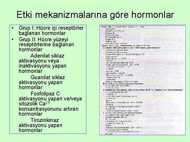 Etki mekanizmalarına göre hormonlar • Grup I: Hücre içi reseptörler bağlanan hormonlar • Grup