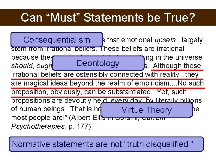 Can “Must” Statements be True? “[The basic tenant of REBT is that emotional upsets.