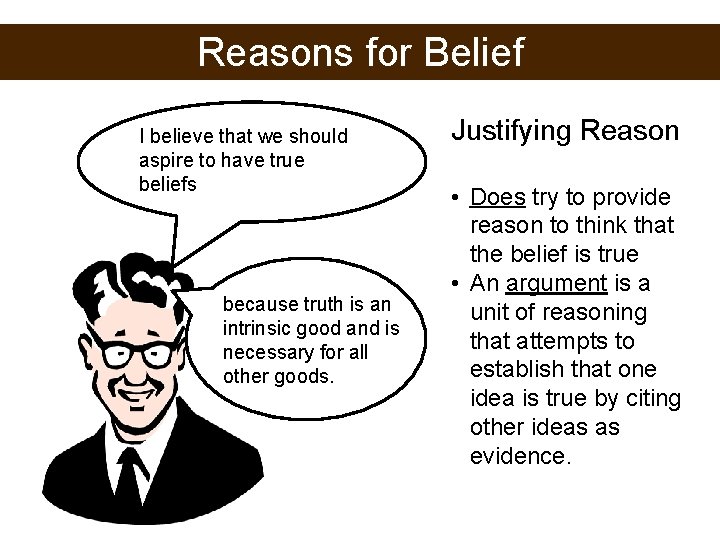 Reasons for Belief I believe that we should aspire to have true beliefs because