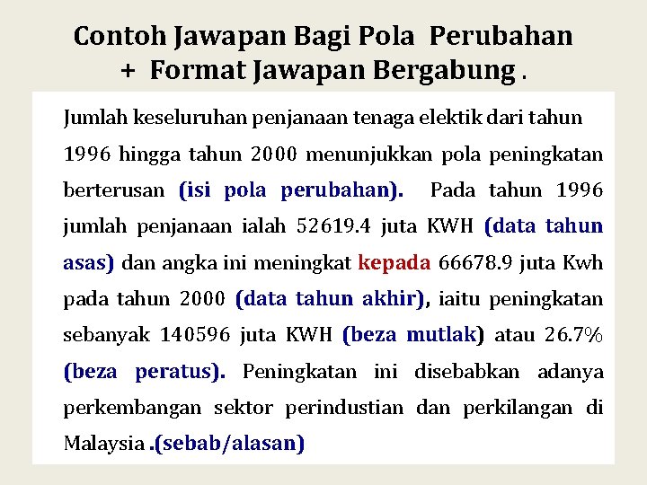 Contoh Jawapan Bagi Pola Perubahan + Format Jawapan Bergabung. Jumlah keseluruhan penjanaan tenaga elektik