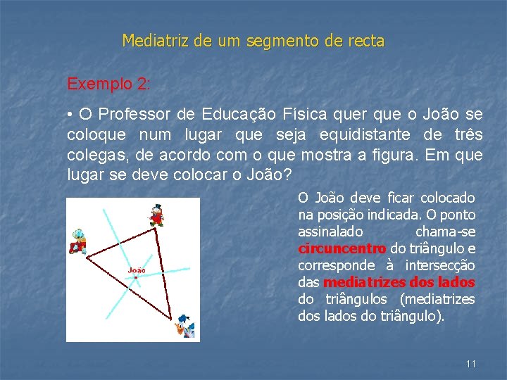 Mediatriz de um segmento de recta Exemplo 2: • O Professor de Educação Física