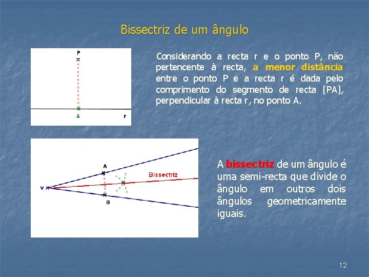 Bissectriz de um ângulo Considerando a recta r e o ponto P, não pertencente