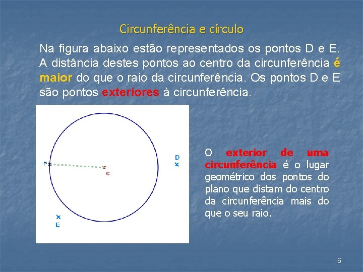 Circunferência e círculo Na figura abaixo estão representados os pontos D e E. A