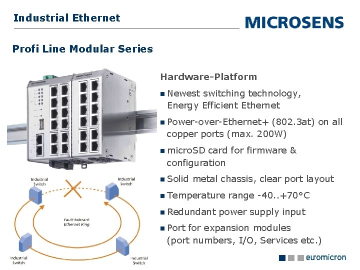 Industrial Ethernet Profi Line Modular Series Hardware-Platform Newest switching technology, Energy Efficient Ethernet Power-over-Ethernet+