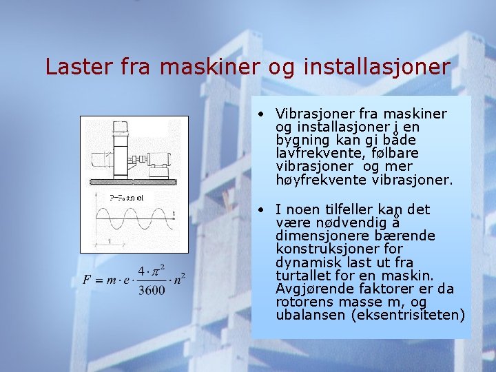 Laster fra maskiner og installasjoner • Vibrasjoner fra maskiner og installasjoner i en bygning