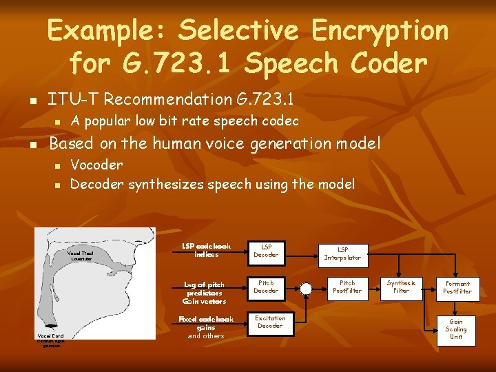 Example: Selective Encryption for G. 723. 1 Speech Coder n ITU-T Recommendation G. 723.