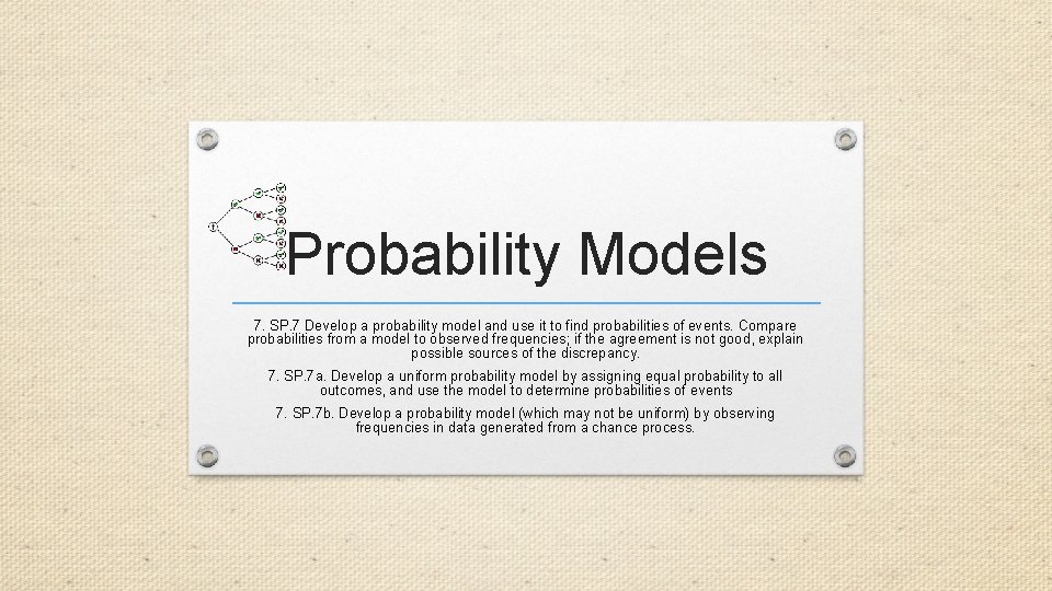 Probability Models 7. SP. 7 Develop a probability model and use it to find