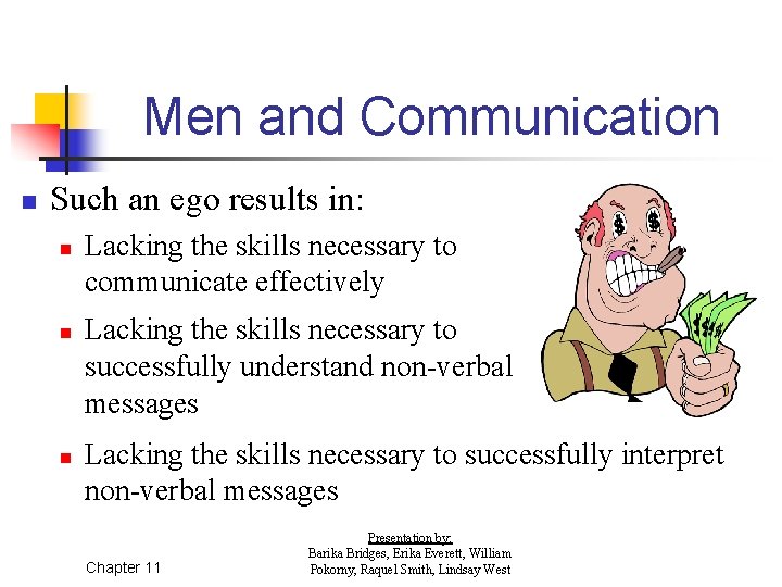 Men and Communication n Such an ego results in: n n n Lacking the