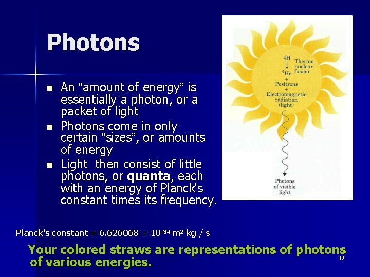 Photons n n n An “amount of energy” is essentially a photon, or a