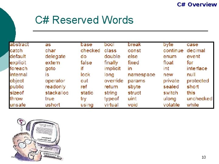 C# Overview C# Reserved Words 1 nd Semester 200 7 10 
