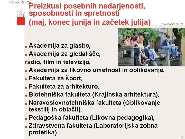 Preizkusi posebnih nadarjenosti, sposobnosti in spretnosti (maj, konec junija in začetek julija) november 2020