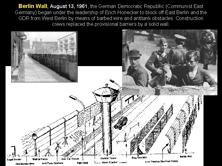 Berlin Wall, August 13, 1961, the German Democratic Republlic (Communist East Germany) began under