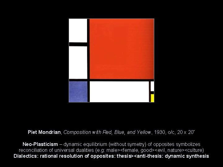 Piet Mondrian, Composition with Red, Blue, and Yellow, 1930, o/c, 20 x 20” Neo-Plasticism