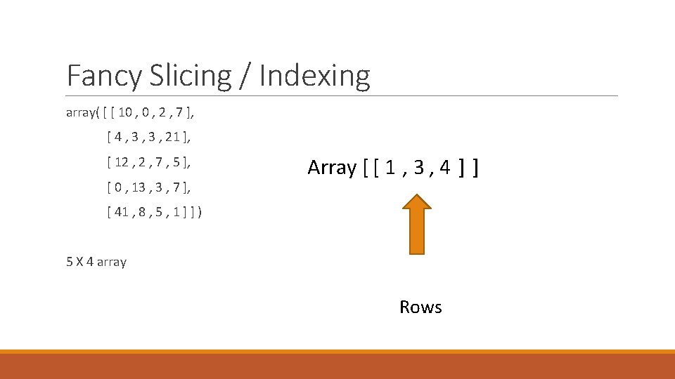 Fancy Slicing / Indexing array( [ [ 10 , 2 , 7 ], [
