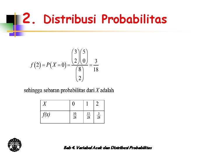 2. Distribusi Probabilitas Bab 4. Variabel Acak dan Distribusi Probabilitas 