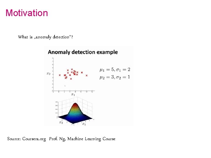 Motivation What is „anomaly detection“? Source: Coursera. org Prof. Ng, Machine Learning Course 