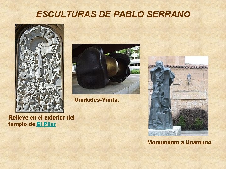 ESCULTURAS DE PABLO SERRANO Unidades-Yunta. Relieve en el exterior del templo de El Pilar
