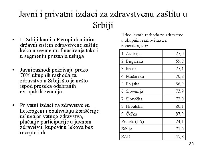 Javni i privatni izdaci za zdravstvenu zaštitu u Srbiji • U Srbiji kao i