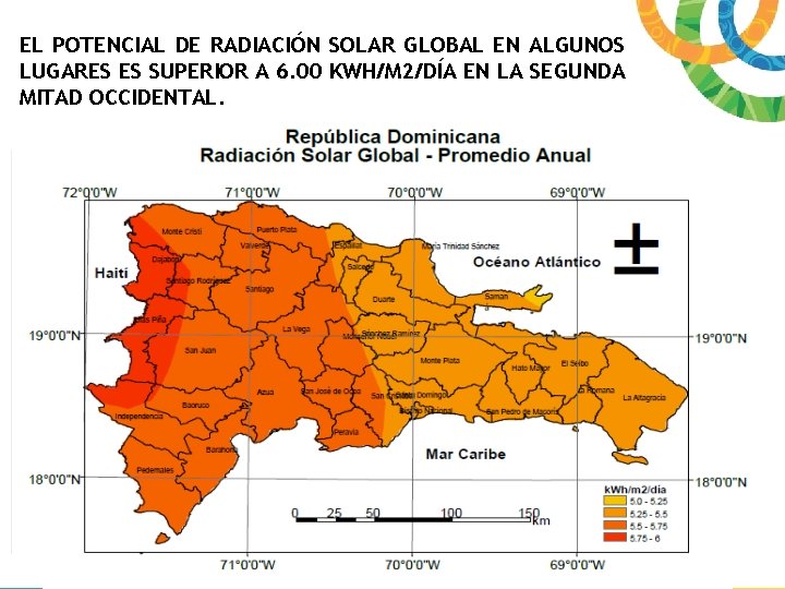 EL POTENCIAL DE RADIACIÓN SOLAR GLOBAL EN ALGUNOS LUGARES ES SUPERIOR A 6. 00