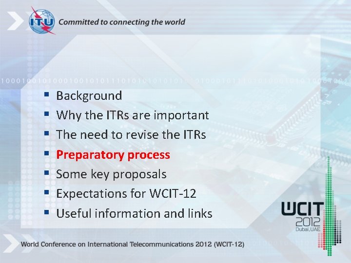 § § § § Background Why the ITRs are important The need to revise