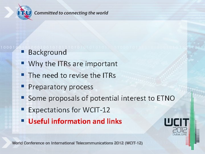 § § § § Background Why the ITRs are important The need to revise