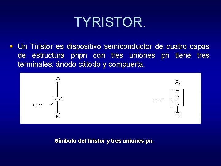 TYRISTOR. § Un Tiristor es dispositivo semiconductor de cuatro capas de estructura pnpn con