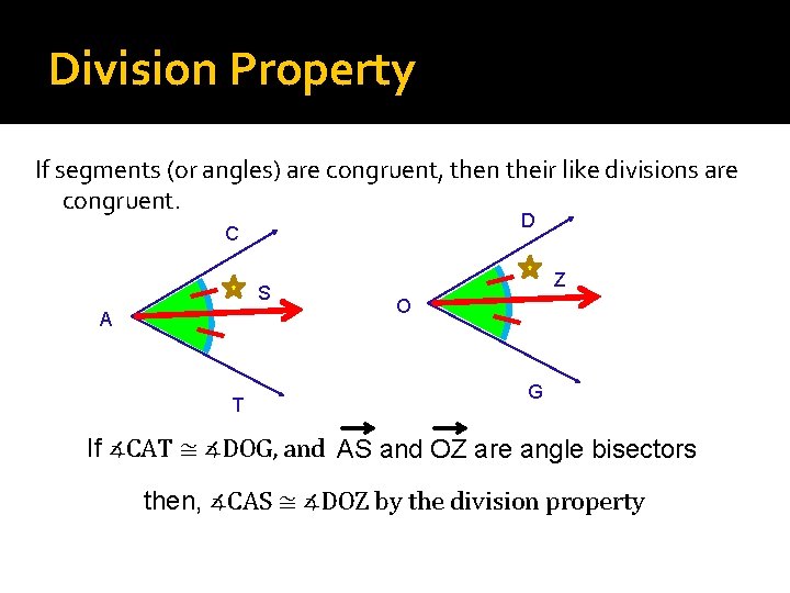 Division Property If segments (or angles) are congruent, then their like divisions are congruent.