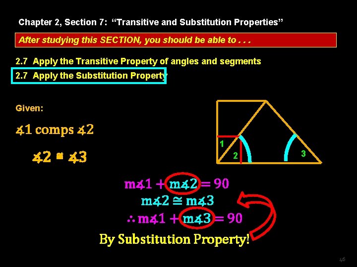 Chapter 2, Section 7: “Transitive and Substitution Properties” After studying this SECTION, you should