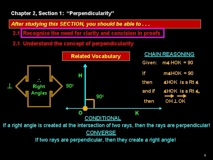 Chapter 2, Section 1: “Perpendicularity” After studying this SECTION, you should be able to.