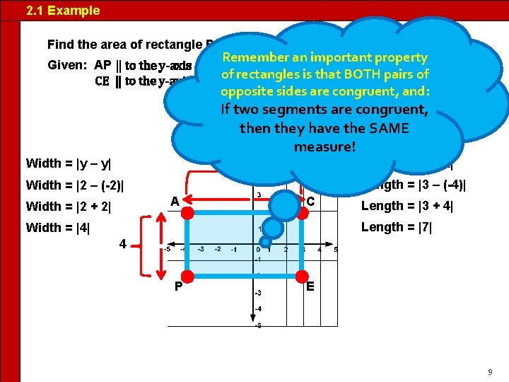 2. 1 Example Find the area of rectangle PACE Given: AP ‖ to the