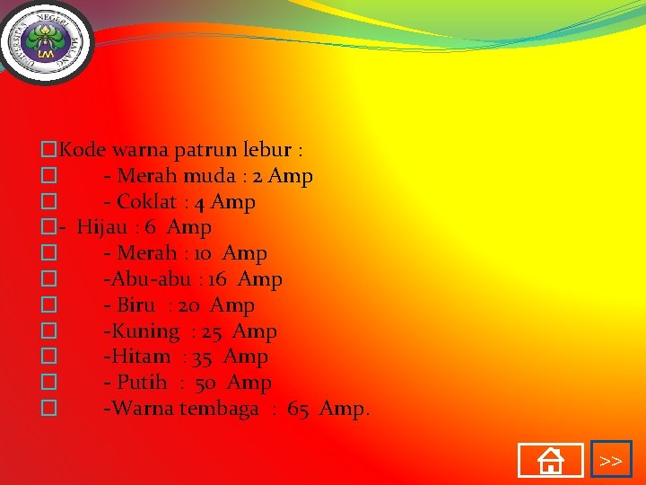 �Kode warna patrun lebur : � - Merah muda : 2 Amp � -