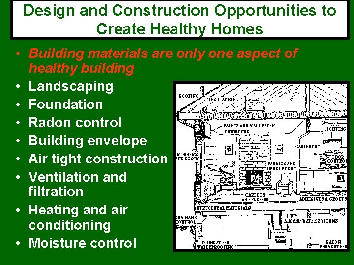 Design and Construction Opportunities to Create Healthy Homes • Building materials are only one