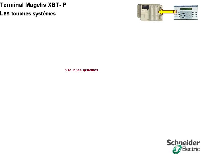 Terminal Magelis XBT- P Les touches systèmes 9 touches systèmes Division - Name -