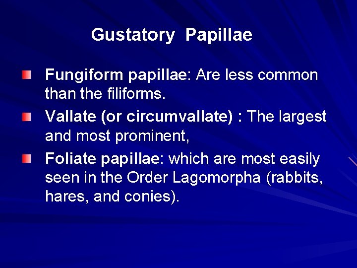 Gustatory Papillae Fungiform papillae: Are less common than the filiforms. Vallate (or circumvallate) :