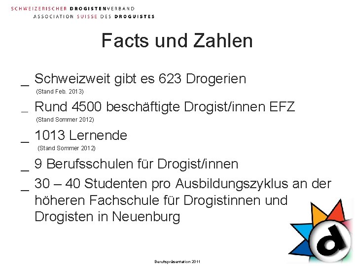 Facts und Zahlen _ Schweizweit gibt es 623 Drogerien (Stand Feb. 2013) __ Rund