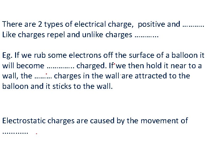 There are 2 types of electrical charge, positive and ………. . Like charges repel