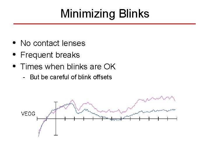 Minimizing Blinks • • • No contact lenses Frequent breaks Times when blinks are