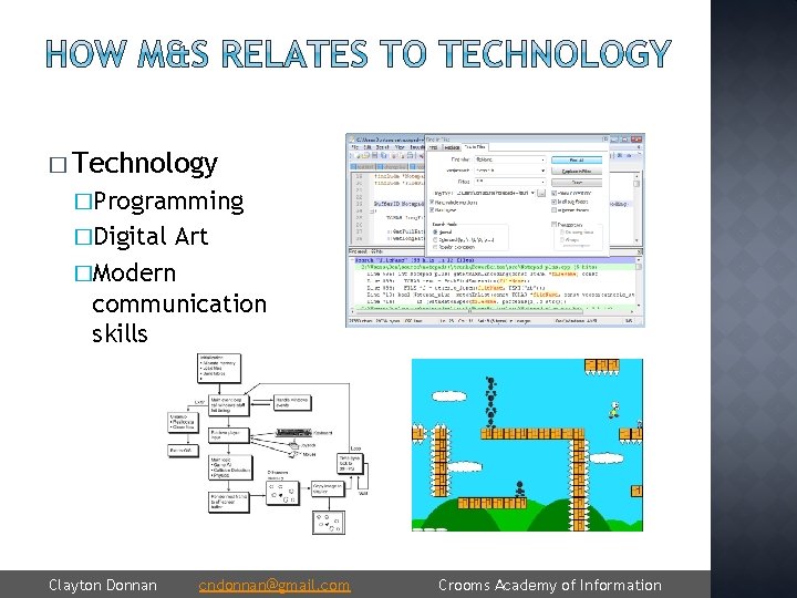� Technology �Programming �Digital Art �Modern communication skills Clayton Donnan cndonnan@gmail. com Crooms Academy