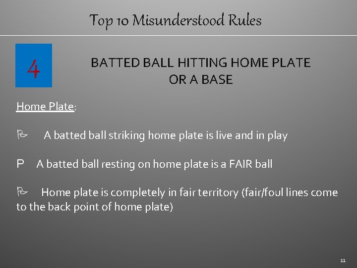Top 10 Misunderstood Rules Courtesy of Softball Ontario