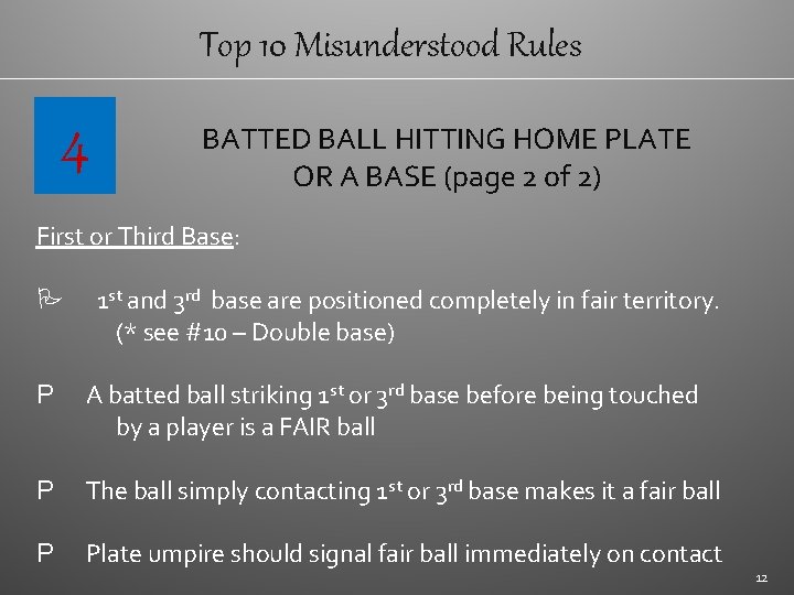 Top 10 Misunderstood Rules 4 BATTED BALL HITTING HOME PLATE OR A BASE (page