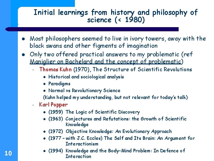 Initial learnings from history and philosophy of science (< 1980) Most philosophers seemed to