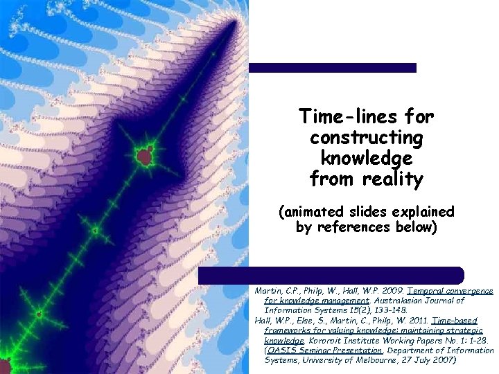 Time-lines for constructing knowledge from reality (animated slides explained by references below) Martin, C.