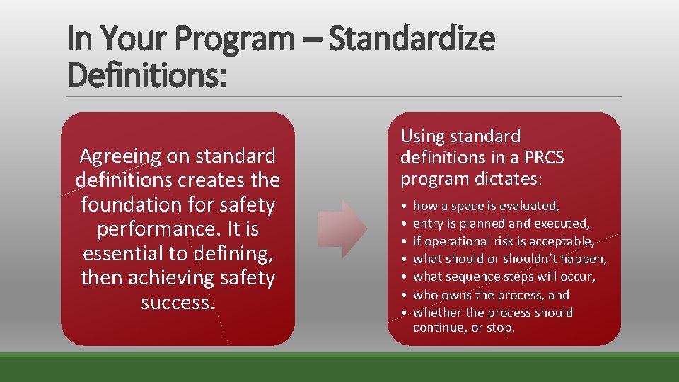 In Your Program – Standardize Definitions: Agreeing on standard definitions creates the foundation for