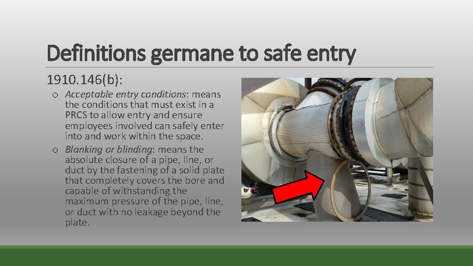 Definitions germane to safe entry 1910. 146(b): o Acceptable entry conditions: means the conditions