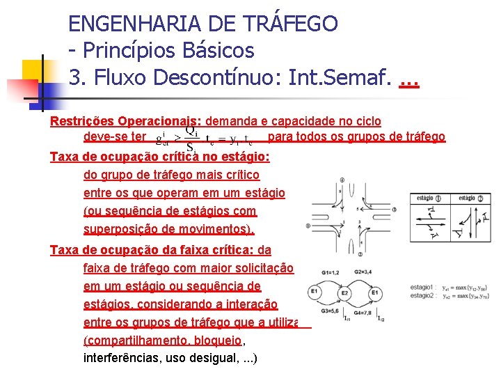 ENGENHARIA DE TRÁFEGO - Princípios Básicos 3. Fluxo Descontínuo: Int. Semaf. . Restrições Operacionais: