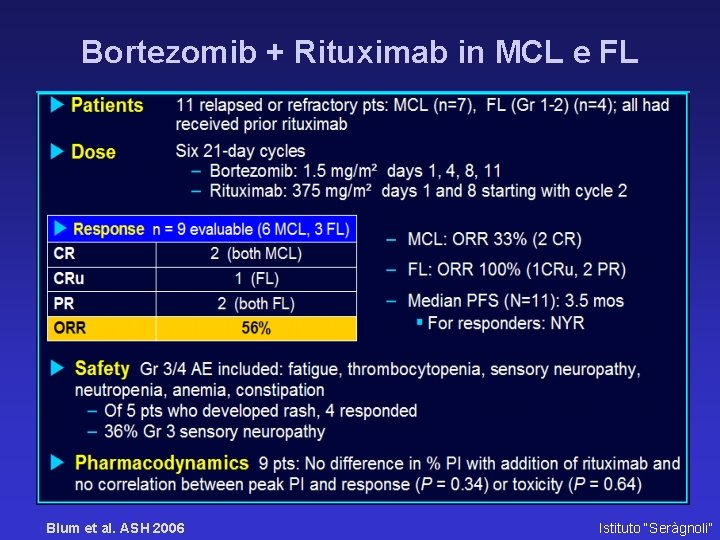 Bortezomib + Rituximab in MCL e FL Blum et al. ASH 2006 Istituto “Seràgnoli”
