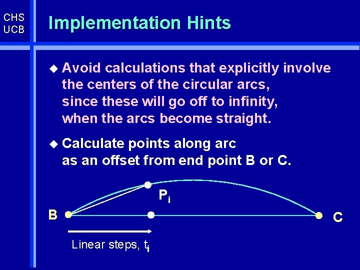 CHS UCB Implementation Hints u Avoid calculations that explicitly involve the centers of the