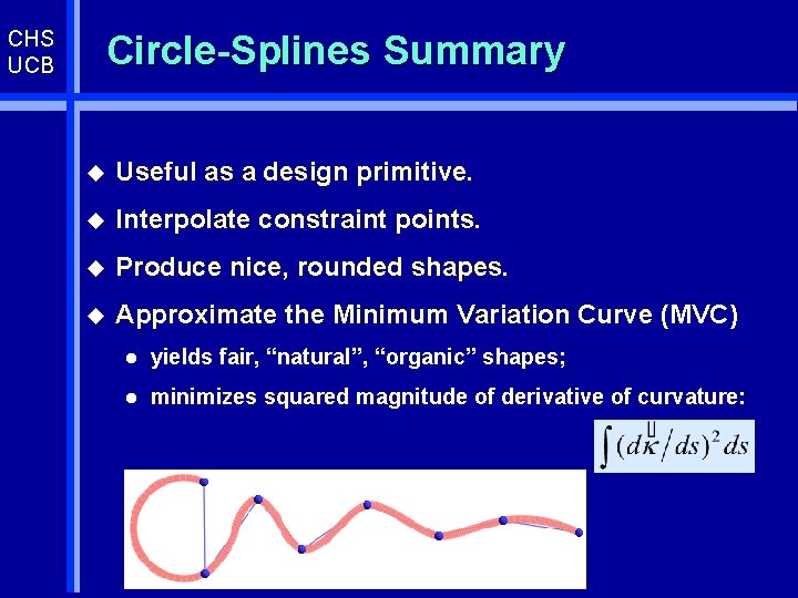 CHS UCB Circle-Splines Summary u Useful as a design primitive. u Interpolate constraint points.
